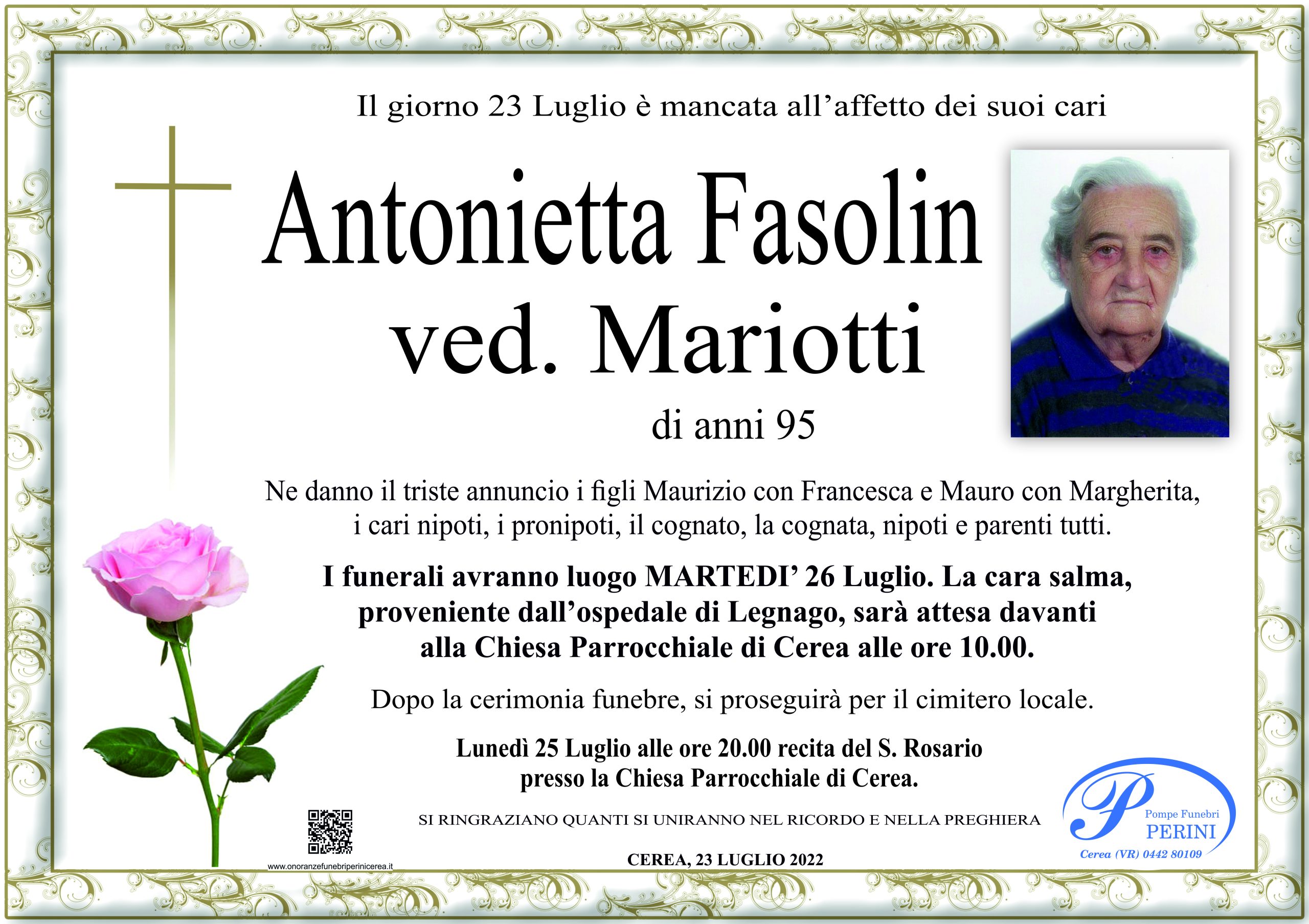 Antonietta Fasolin - ONORANZE FUNEBRI PERINI Svolgimento funerali ...